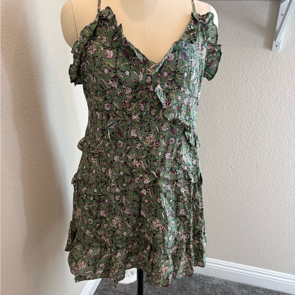 Nordstrom Floral Ruffle Mini Dress in Green